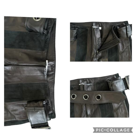 FRAME Paneled 100% Suede & Leather Belted Pants Women’s 26 x28 - Picture 13 of 15